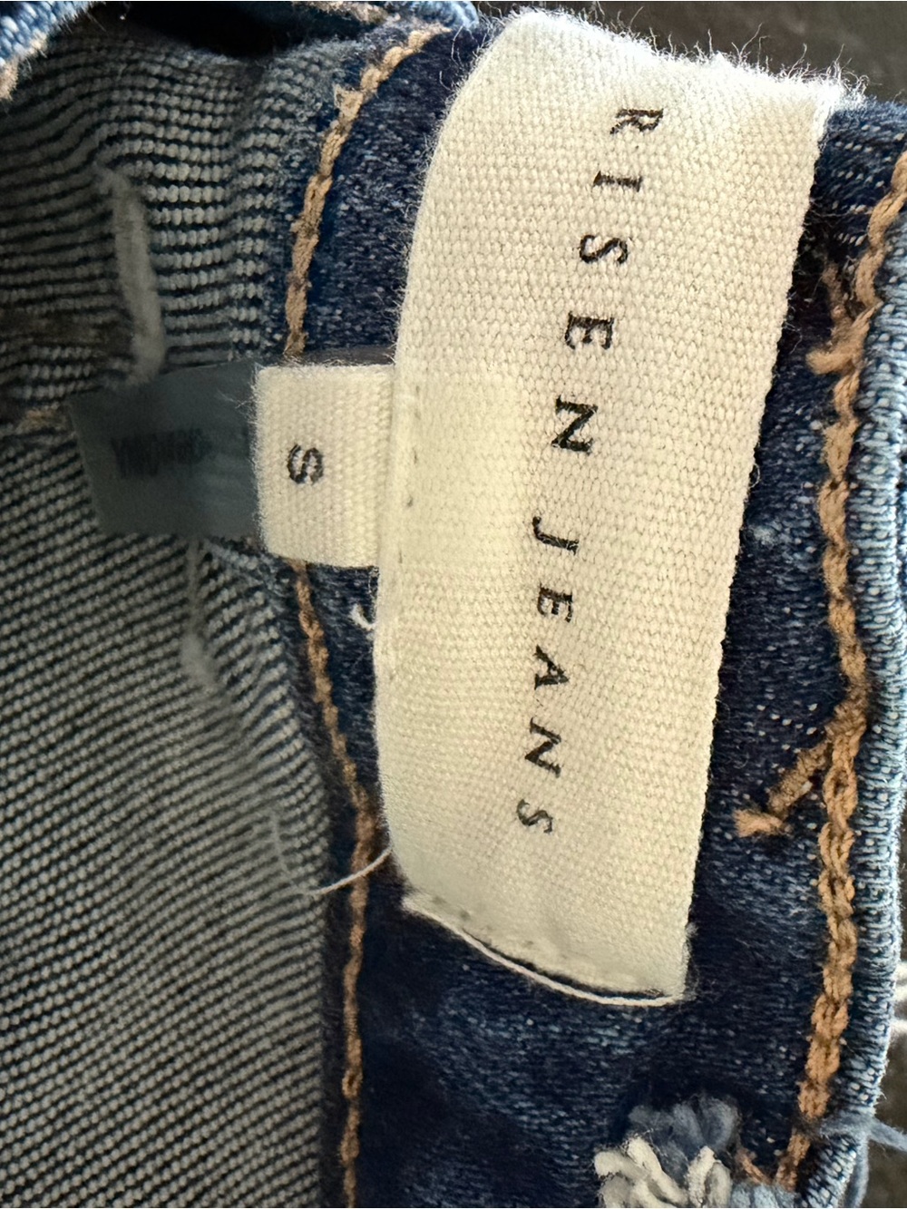 Risen Frayed Hem Distressed High-Rise Jean Shorts - Blue - Picture 3 of 3